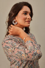 Load image into Gallery viewer, Pure Italian Digital Printed Fabric Black Paisley Silk Blue & Yellow Flower Kurti