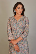 Load image into Gallery viewer, Pure Italian Digital Printed Fabric Black Paisley Silk Blue & Yellow Flower Kurti