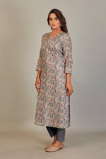 Load image into Gallery viewer, Pure Italian Digital Printed Fabric Black Paisley Silk Blue & Yellow Flower Kurti