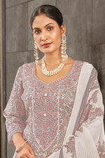 Load image into Gallery viewer, Off White Jaam Satin Digital Print Fancy Suit With Yock Embroidery Work