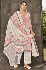 Load image into Gallery viewer, Jaam Satin Digital Print Fancy Off White Salwar Kameez With Yock Embroidery Work