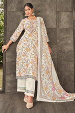 Load image into Gallery viewer, Off White Color Jaam Satin Digital Print Salwar Suit With Yock Embroidery Work