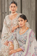 Load image into Gallery viewer, Jaam Satin Digital Print Off White Suit With Yock Embroidery Work