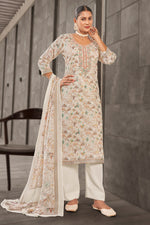 Load image into Gallery viewer, Off White Color Jaam Satin Digital Print Dress With Yock Embroidery Work