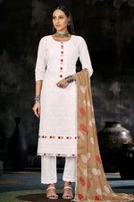 Load image into Gallery viewer, White Color Pure Italian Lawn Lucknowi Embroidery Work Straight Cut Suit