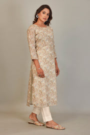 Pure Italian Digital Printed Fabric Cream kurti