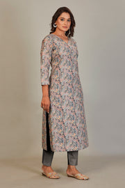 Pure Italian Digital Printed Fabric Black Paisley Silk Blue & Yellow Flower Kurti