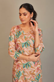 Jaam Satin Digital Printed Fabric Mustard Kurti