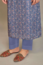 Load image into Gallery viewer, Jaam Satin Digital Printed Fabric Blue Cream Flower Kurti
