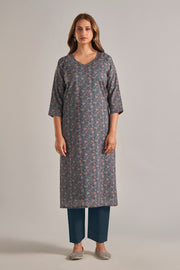 Sunaina Digital Printed Fabric Blue Cream Flower Kurti