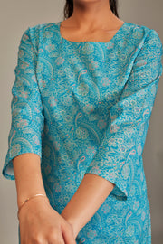 Pure Italian Digital Printed Fabric Firozi Kurti