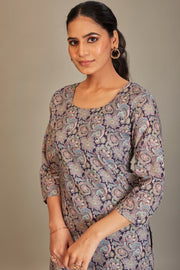 Pure Italian Digital Printed Fabric Dark Purple Kurti