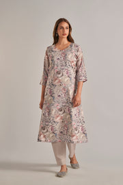 Sunaina Digital Printed Fabric Gray Pink & Mauve Flower Kurti