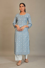 Pure Italian Digital Printed Fabric Dark Blue Kurti