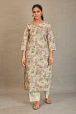 Load image into Gallery viewer, Pure Italian lawn Digital Ptd Kurtis Cream Ground Purple &amp; Rust Flower Top
