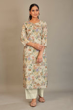 Load image into Gallery viewer, Pure Italian lawn Digital Ptd Kurtis Cream Ground Purple &amp; Rust Flower Top
