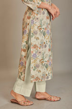 Load image into Gallery viewer, Pure Italian lawn Digital Ptd Kurtis Cream Ground Purple &amp; Rust Flower Top
