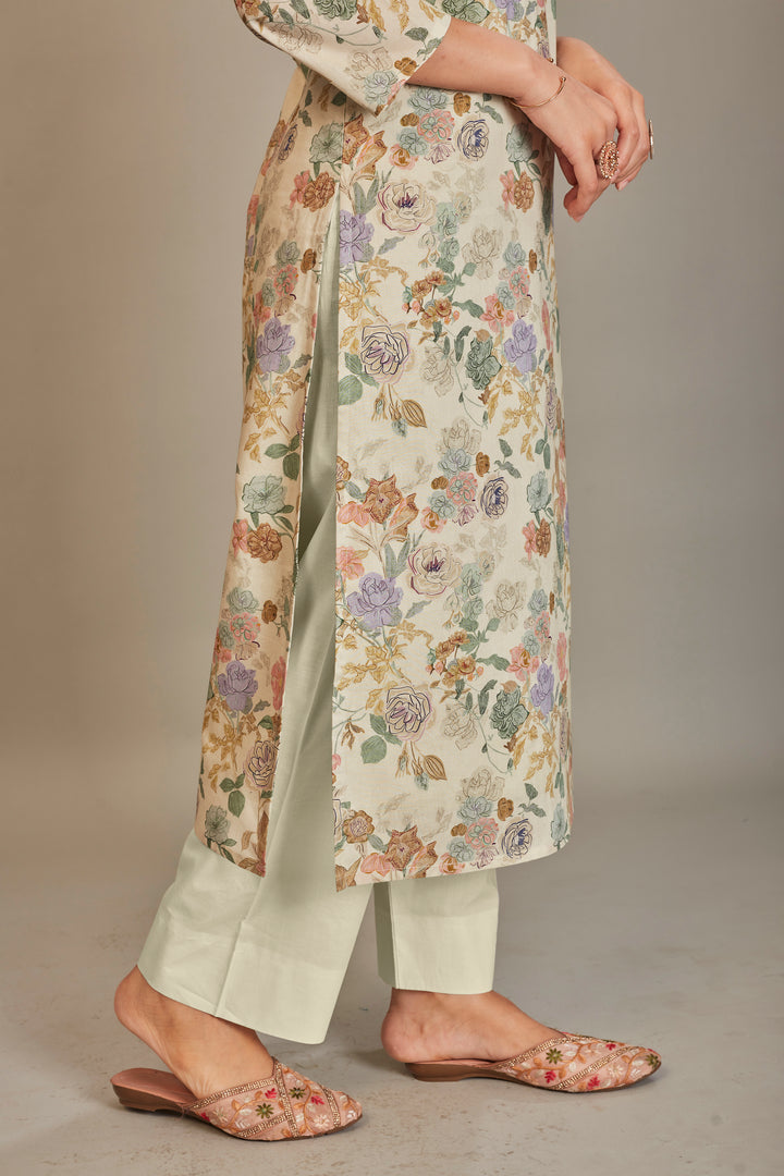 Pure Italian lawn Digital Ptd Kurtis Cream Ground Purple & Rust Flower Top