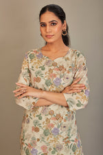 Load image into Gallery viewer, Pure Italian lawn Digital Ptd Kurtis Cream Ground Purple &amp; Rust Flower Top
