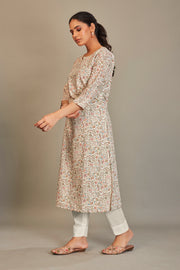 Sukura Digital Printed Fabric Cream Green Flower Kurti