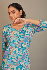 Pure Italian Digital Printed Fabric Firozi Kurti