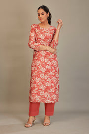 Pure Italian Digital Printed Fabric Red Kurti