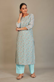 Sukura Digital Printed Fabric Light Firozi Kurti