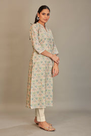 Sukura Digital Printed Fabric Light yellow Green Flower Kurti