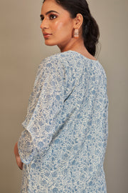 Sukura Digital Printed Fabric Off White Blue Flower Kurti