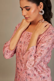 Jaam Satin Digital Printed Fabric Light Pink Kurti