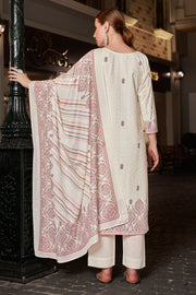 White Color Cotton Digital Printed Embroidery Work Straight Cut Suit