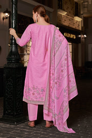 Pink Color Cotton Digital Printed Embroidery Work Straight Cut Salwar Suit