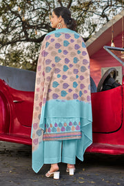 Sky Blue Cotton Butti Digital Printed Work Dress