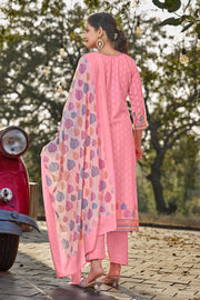 Pink Cotton Butti Digital Printed Work Dress