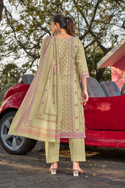 Cotton Butti Digital Printed Work Straight Cut Dress In Sea Green Color