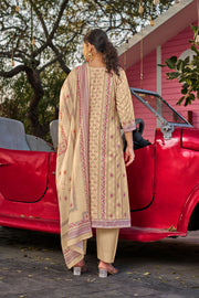 Beige Color Cotton Butti Digital Printed Work Straight Cut Suit