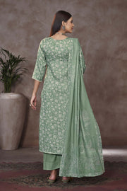 Jaam Satin Sea Green Color Digital Printed Dress