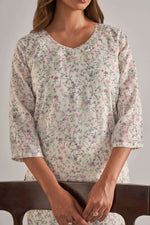 Load image into Gallery viewer, Jaam Satin Digital Printed Fabric Cream Rani Mehandi Flower Kurti
