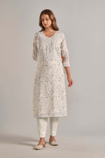 Load image into Gallery viewer, Jaam Satin Digital Printed Fabric Cream Rani Mehandi Flower Kurti
