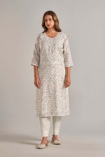 Load image into Gallery viewer, Jaam Satin Digital Printed Fabric Cream Rani Mehandi Flower Kurti
