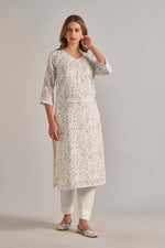 Load image into Gallery viewer, Jaam Satin Digital Printed Fabric Cream Rani Mehandi Flower Kurti
