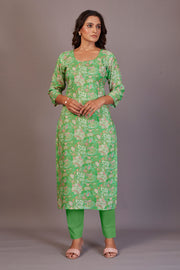 Pure Linen Cotton Digital Ptd Kurti Parrot Colour Flower Ptd