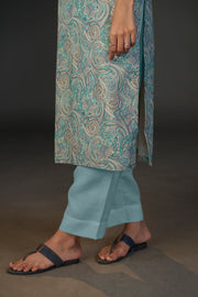 Pure Linen Cotton Digital Ptd Kurti Light Blue