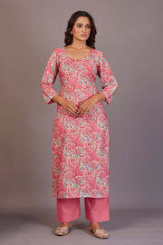 Pure Linen Cotton Digital Ptd Kurti Gajri Cream Flower