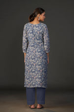 Load image into Gallery viewer, Pure Linen Cotton Digital Ptd Kurti Dark Blue
