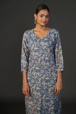 Load image into Gallery viewer, Pure Linen Cotton Digital Ptd Kurti Dark Blue
