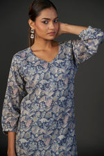 Load image into Gallery viewer, Pure Linen Cotton Digital Ptd Kurti Dark Blue
