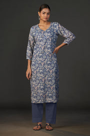 Pure Linen Cotton Digital Ptd Kurti Dark Blue