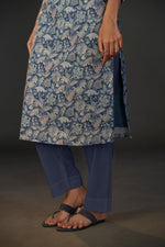 Load image into Gallery viewer, Pure Linen Cotton Digital Ptd Kurti Dark Blue
