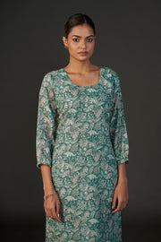 Pure Linen Cotton Digital Ptd Kurti Green